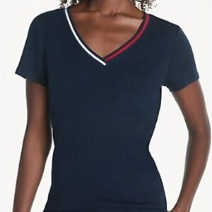 🐚🪼 2/20$ TOPS 🪼🐚 Tommy Hilfiger Navy V-Neck Tee with Red and White Trim